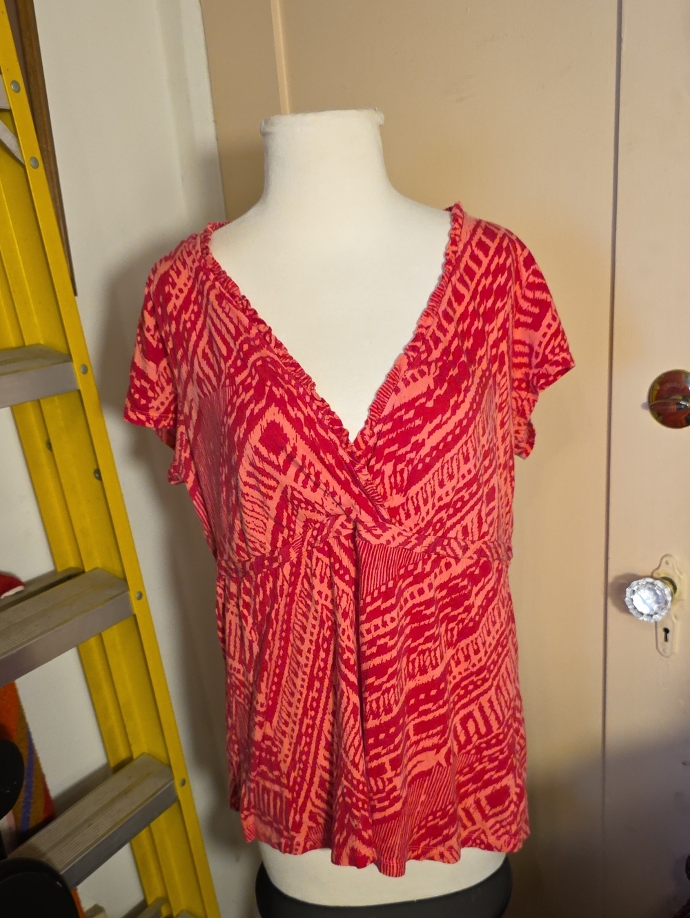 Merona Pink and Red Printed Wrap-Front Blouse